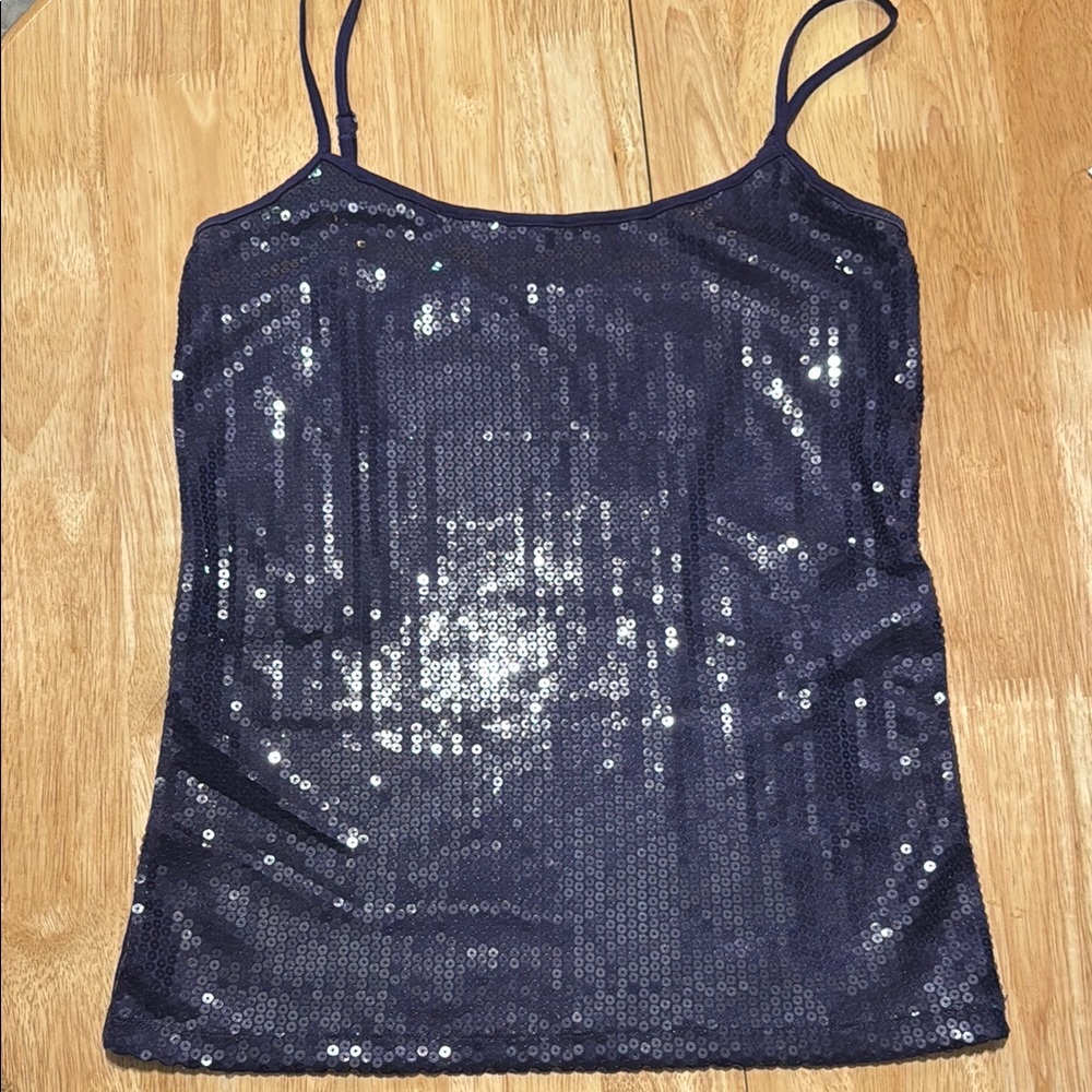 LOFT Blue Sequin Fitted Camisole